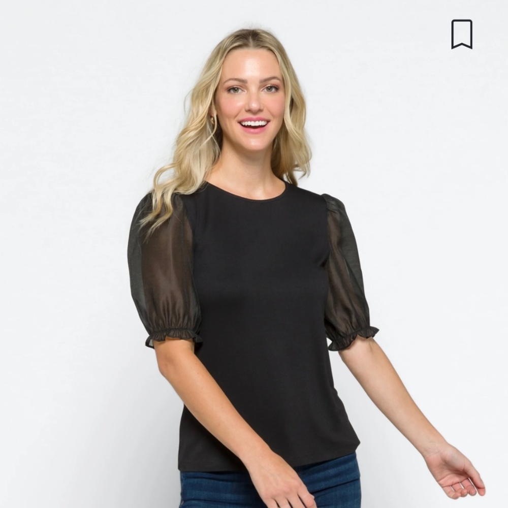 Les Serein Wendy Puff Sleeve Knit Top black L